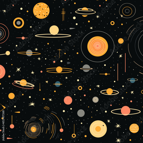 Galactic empires pattern, background, hand-drawn cartoon flat art Illustrations in minimalist vector style
