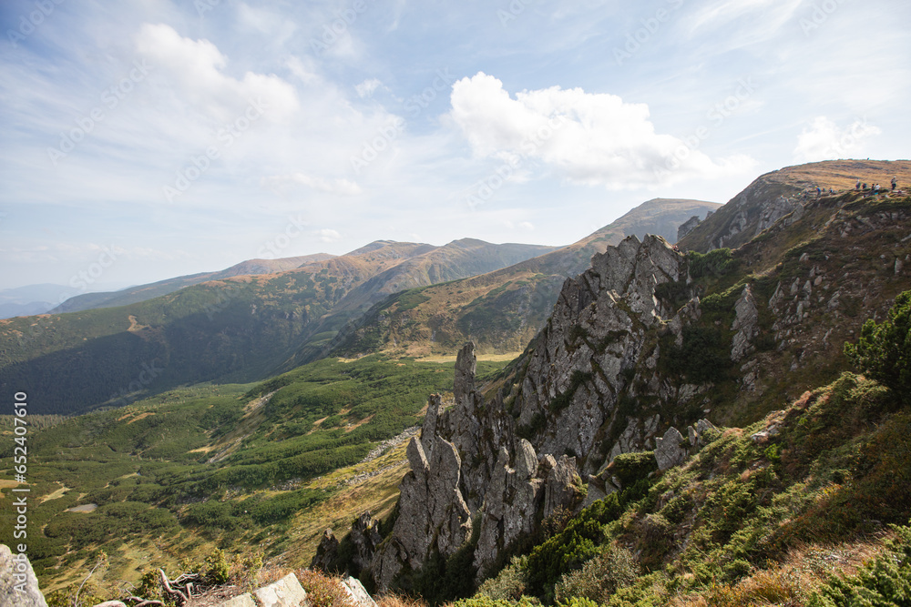 sharp rocks of Shpytsi Mountain in Chornohora mountain range in Ukrainian