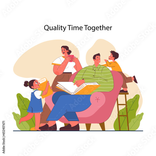 Positive parenting. Family time. Mother, father and kids communication