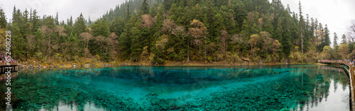 Panoramic view of colorful lake in Jiu Zhai gou national park  China