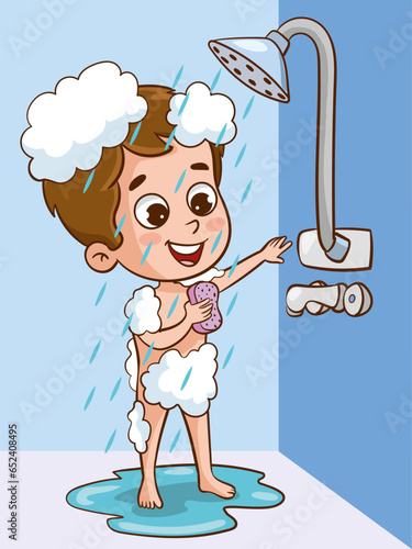 vector illustration of cute children taking a bath