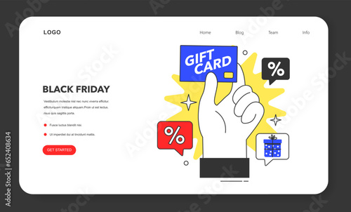 Black friday web banner or landing page. Shopping with a gift card.
