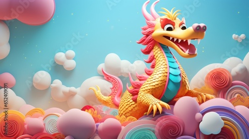 Chinese new year Festival cute 3D dragon cartoon  AI generated