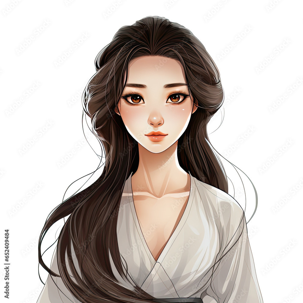Cartoon beautiful woman with long hair wearing a white shirt Cartoon beautiful woman with long hair wearing a white shirt