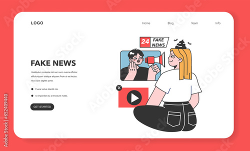 Fake news web banner or landing page. Manipulation and control