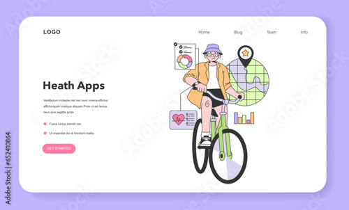 Health tracker smart watch web banner or landing page. Senior character
