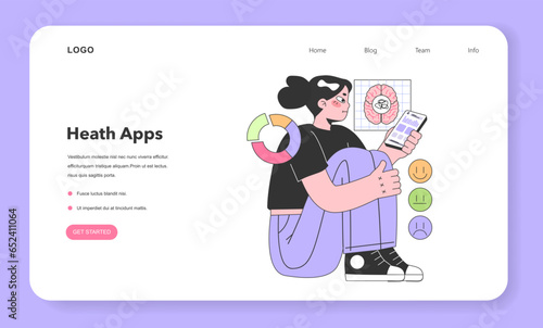 Mental health tracker web banner or landing page. Character