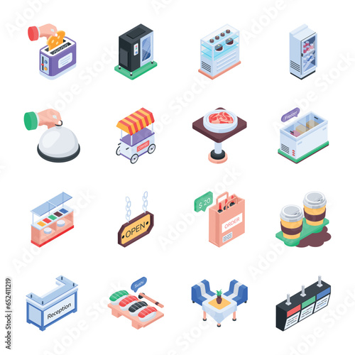 Pack of Restaurant Services Isometric Icons