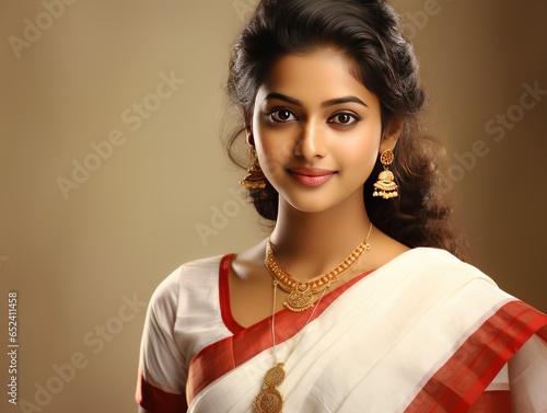 Enchanting Keralite girl showcasing the serene charm of Kerala through her attire and accessories photo