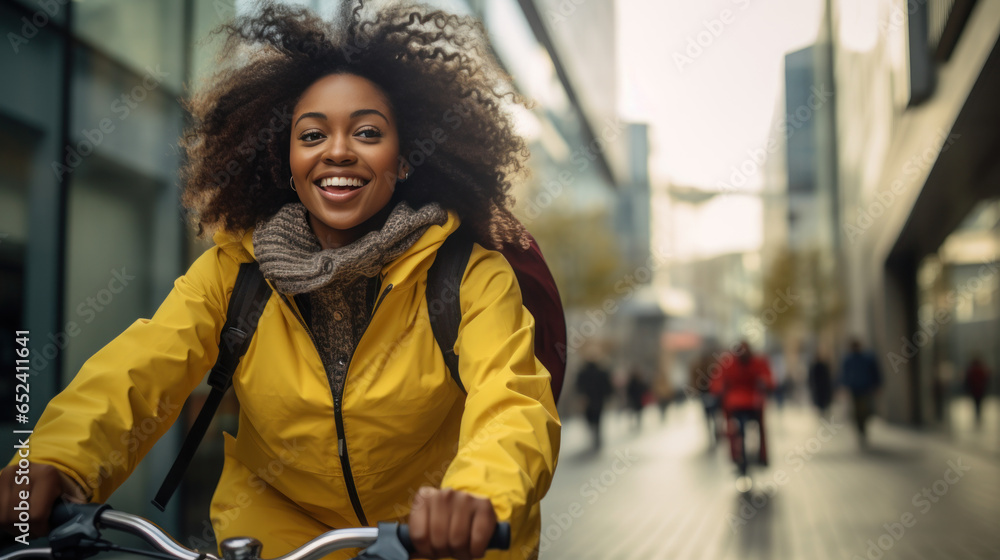 Black young content creator woman cycling in the city Black young content creator woman cycling in the city