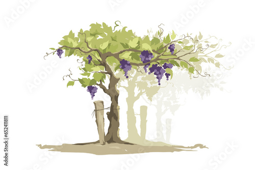 Vineyard -- free hand drawing, sketch in watercolor style. Vector illustration, design element for wine products.