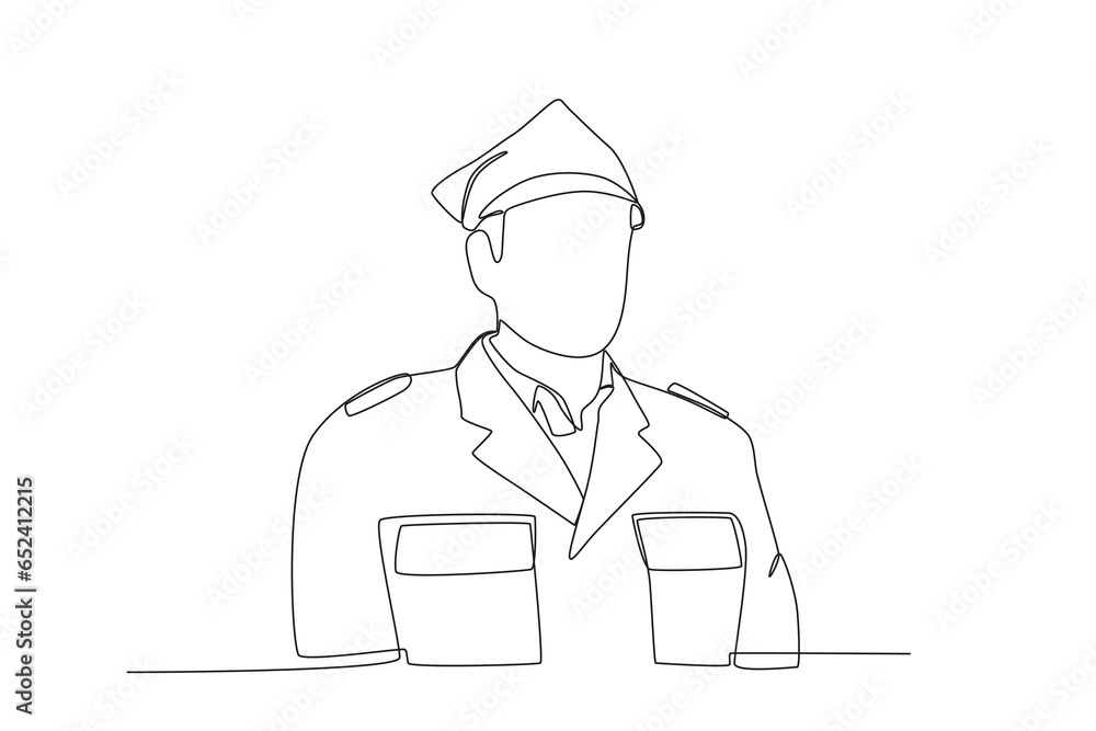 A gallantly dressed patriot. Veteran day one-line drawing