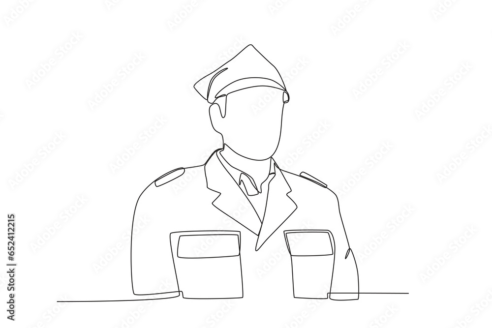 A gallantly dressed patriot. Veteran day one-line drawing A gallantly dressed patriot. Veteran day one-line drawing