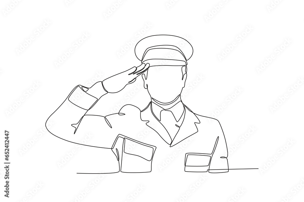 A soldier commemorates his struggle. Veteran day one-line drawing A soldier commemorates his struggle. Veteran day one-line drawing