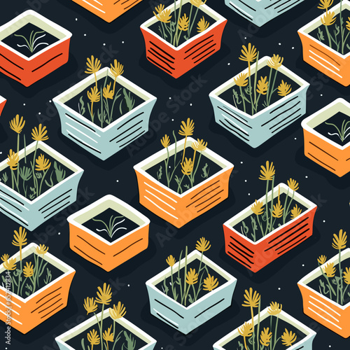 Raised garden beds pattern, background, hand-drawn cartoon flat art Illustrations in minimalist vector style