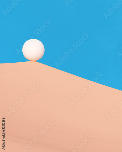 Foto White sphere peach desert dunes blue sky boulder Sisyphus accomplishment concept