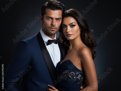 Dapper gentleman and lady in blue gown create a timeless moment in commercial photoshoot