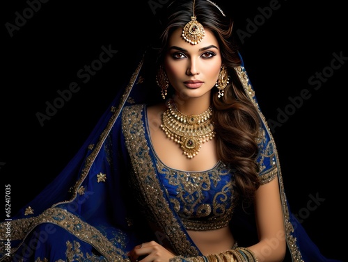 Tradition meets charm Indian bride in her royal blue lehenga on her wedding day