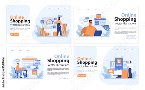 E-commerce web banner or landing page set. Online shopping, character