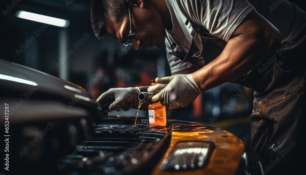 person working on a car - obrazy, fototapety, plakaty 