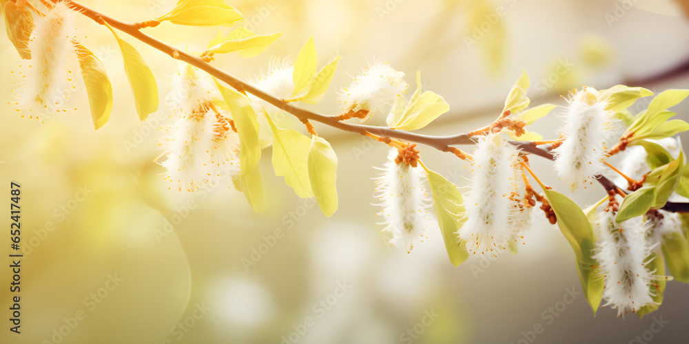 beautiful Easter springtime floral background; blooming willow tree in spring on sunny bokeh background beautiful Easter springtime floral background; blooming willow tree in spring on sunny bokeh background