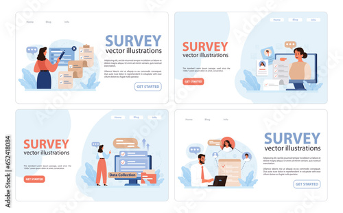Public opinion polling web banner or landing page set. Character participation