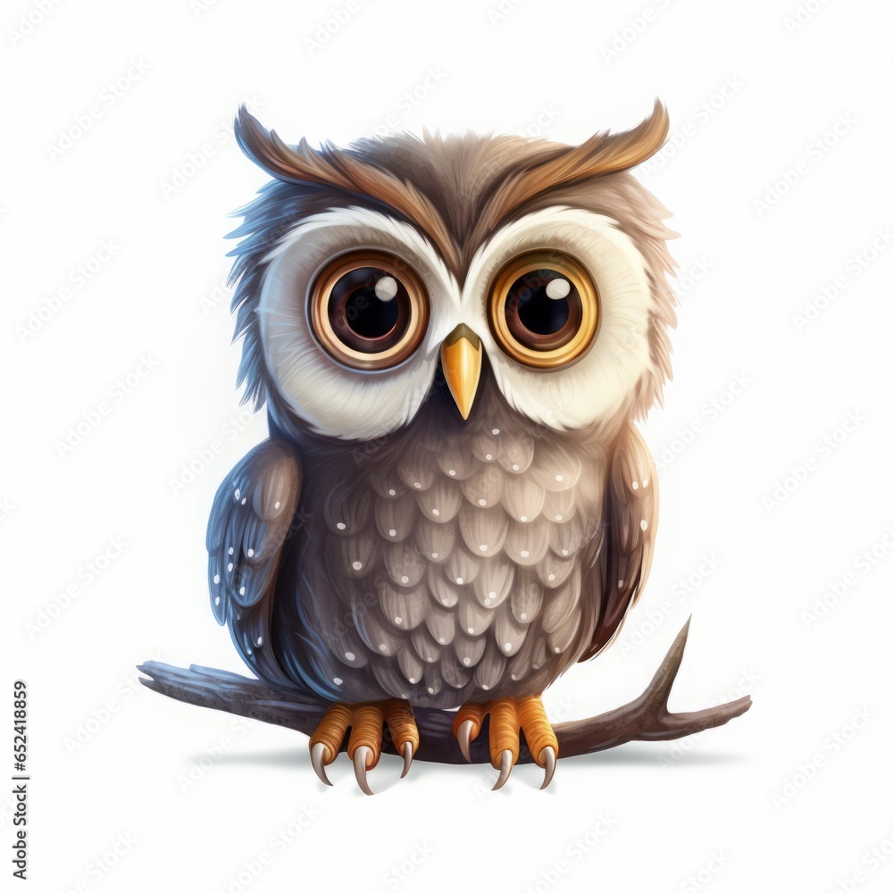 Fototapeta premium owl cartoon drawing on white background.