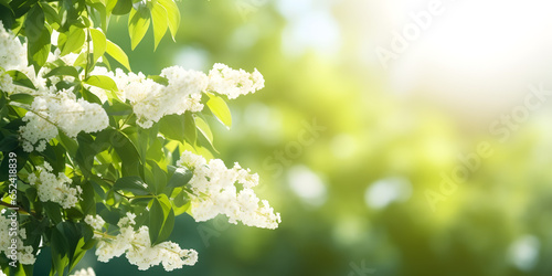 summer border, blooming flower bush on a natural-colour background with copy Space