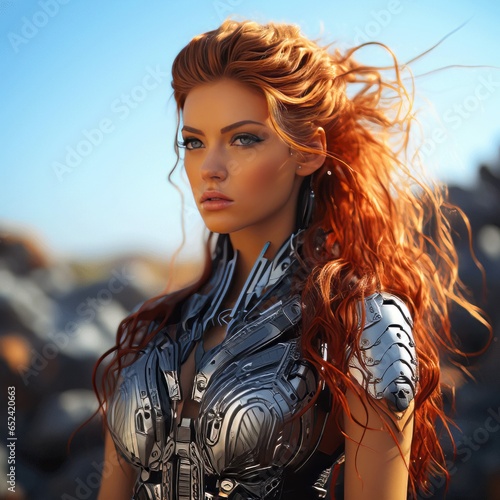 fantasy heroine wearing intricate metal armor