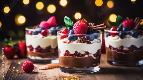 chocolate cake with berries Generative AI