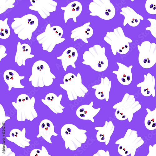 Purple seamless pattern of cute ghosts