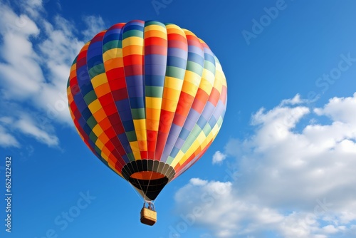 Air balloon flying blue sky. Generate Ai