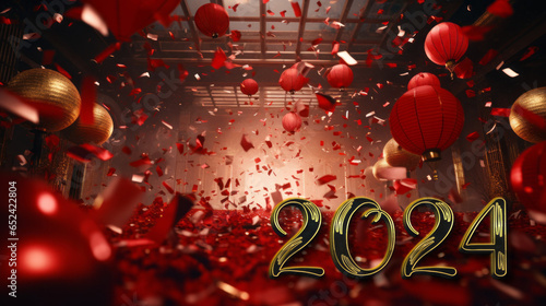 Happy New 2024 Year colorful background with 2024 3D digits photo