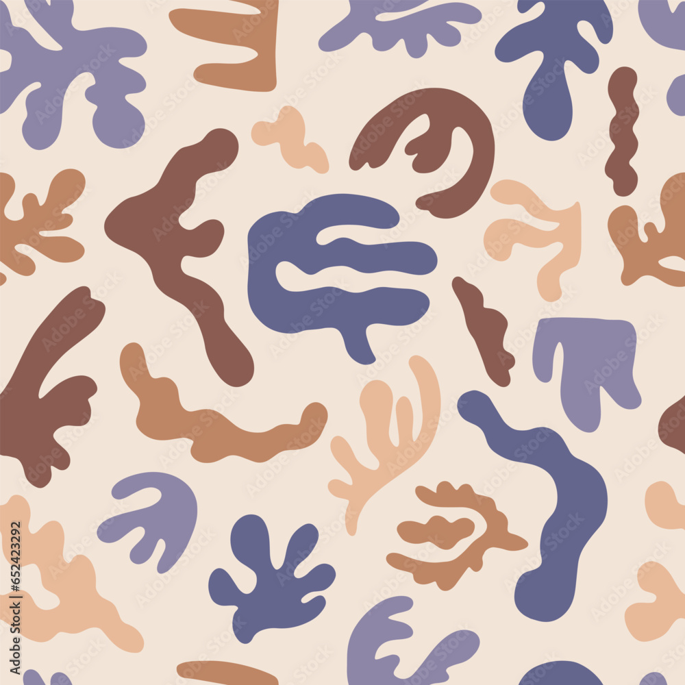 hand drawing. modern style pattern of abstract shapes in pastel colors