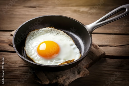 Fried egg breakfast wooden. Generate Ai