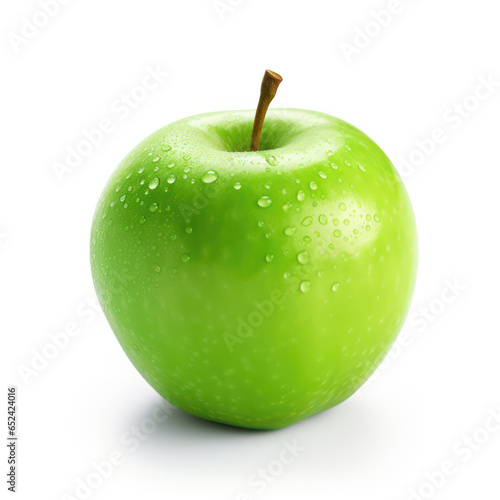 Fresh green apple with water drops isolated on white