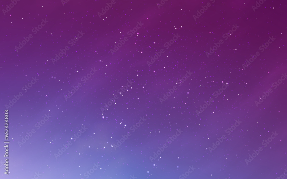 Purple sky. Magic cosmic clouds with stars. Color gradient with constellations. Fantasy wallpaper with northern lights. Soft space texture. Vector illustration.