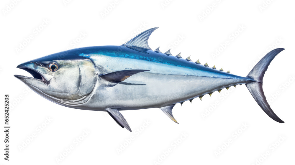 Tuna, side view in an isolated and transparent PNG in a Food-themed, photorealistic illustration. Generative ai