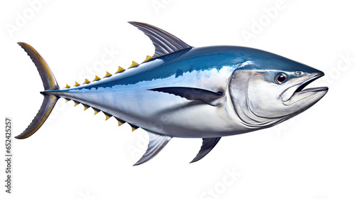 Albacore tuna, side view in an Aquatic-themed, photorealistic illustration in a transparent PNG. Generative ai photo