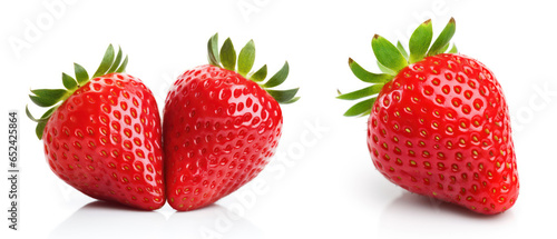 Set strawberries close up on white background