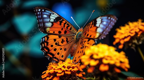  a close up of a butterfly on a flower with a blurry background. generative ai