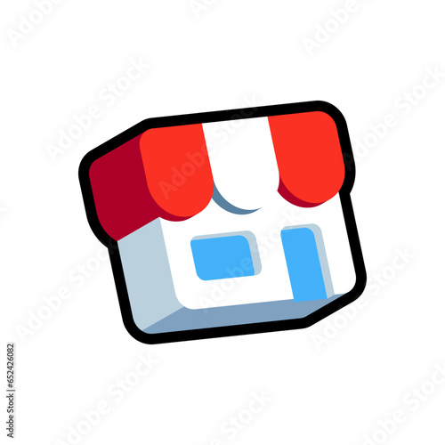 Isolated flat 3d market icon for game, interface, sticker, app. The sign in a cartoon style for match 3, arcade, rpg. The sprite for craft element in hyper casual mobile game