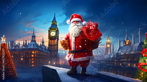 Illustration of the city of London at Christmas, United Kingdom