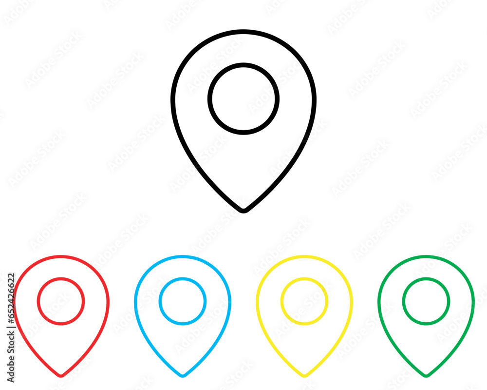 Location icon vector. Pin sign symbol in trendy flat style. Set elements in colored icons. Pointer vector icon illustration isolated on white background Location icon vector. Pin sign symbol in trendy flat style. Set elements in colored icons. Pointer vector icon illustration isolated on white background
