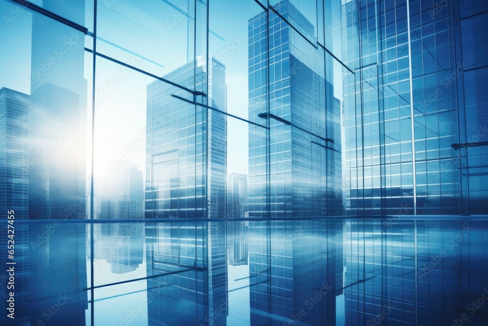 Fototapeta premium blue background with business building office glass 