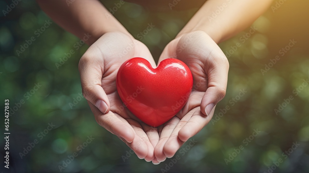 a person holding a red heart in their hands with a blurry background. generative ai a person holding a red heart in their hands with a blurry background. generative ai