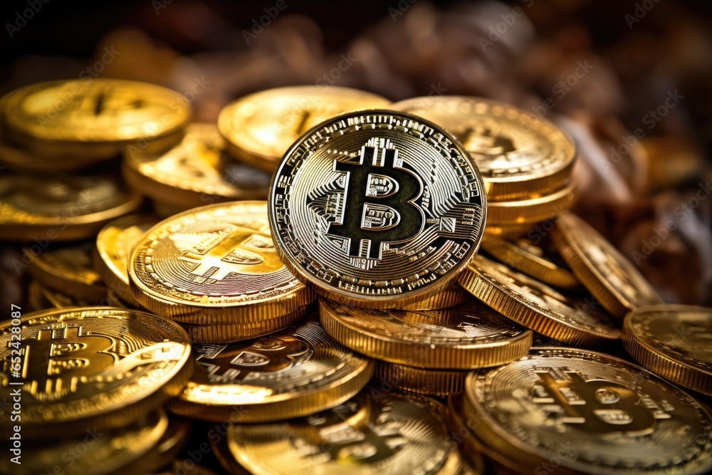bitcoins golden shiny rich symbol concept bitcoins golden shiny rich symbol concept