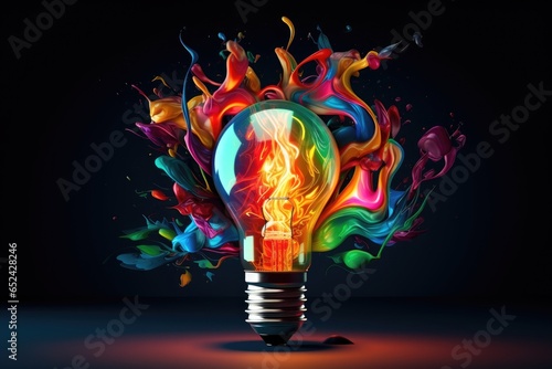 colorful Creative light bulb explodes with paint, rich idea concept creative 