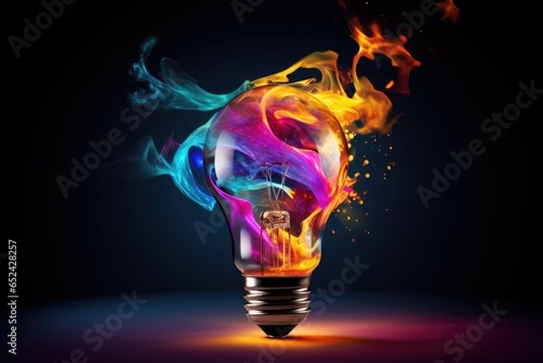 Creative light bulb explodes with colorful paint, rich idea concept creative 