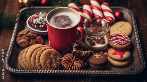 Festive Christmas mood with cookies and a comforting cup of hot cocoa. AI generated